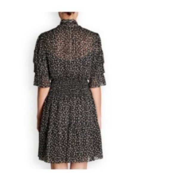 Rebecca Taylor Black  animal print Short Sleeve Dress Ruffle  silk blend size 6 - Picture 10 of 16